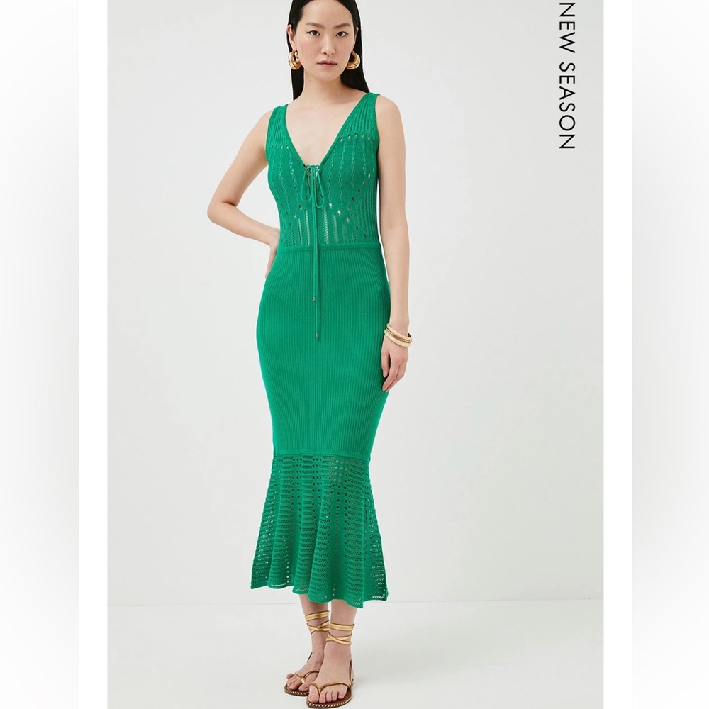 NWT Karen Millen Crochet Knit Dress in Green